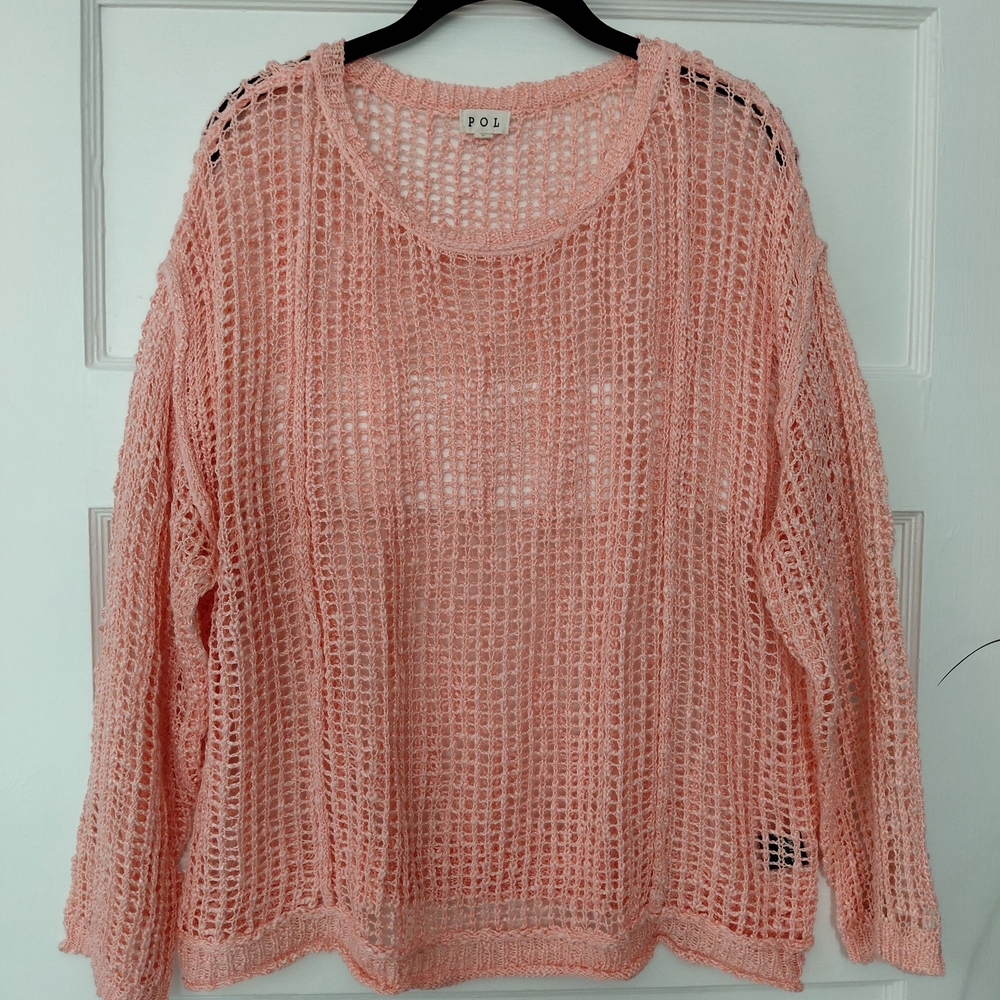 POL Women's Coral Open-Knit Sweater